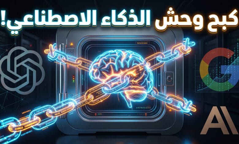 عقول إلكترونية مقيدة بسلاسل رقمية تعبيراً عن سعي شركات التكنولوجيا لتنظيم مخاطر الذكاء الاصطناعي