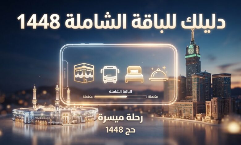 واجهة رقمية تعرض تفاصيل الباقة الشاملة لحجاج الخارج لموسم حج 1448