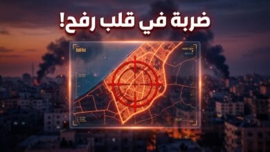 خريطة تكتيكية لمدينة رفح وعليها علامة استهداف عسكري، تعبيراً عن إعلان إسرائيل استهداف قائد لواء رفح في حركة حماس