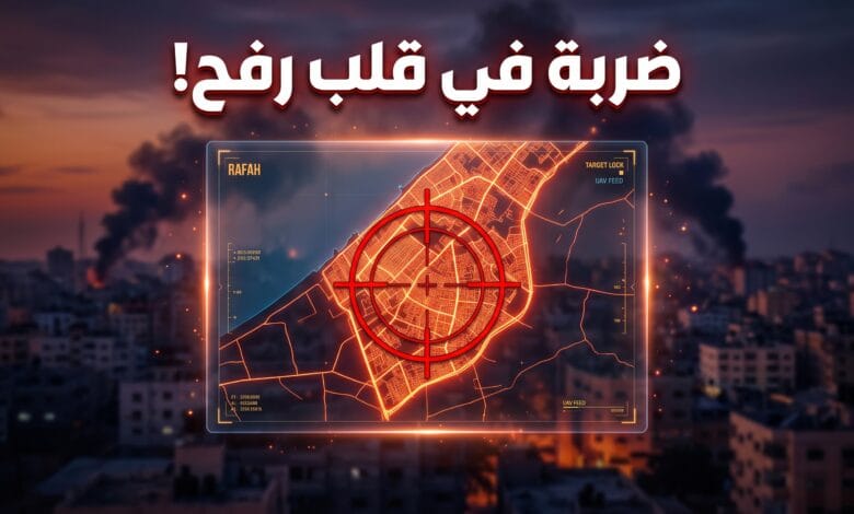 خريطة تكتيكية لمدينة رفح وعليها علامة استهداف عسكري، تعبيراً عن إعلان إسرائيل استهداف قائد لواء رفح في حركة حماس